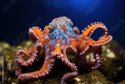 Octopus on the bottom of the sea. Close-up.