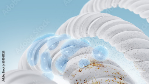 Shows the removal of dirt embedded in 3D rendered fabric fibers.