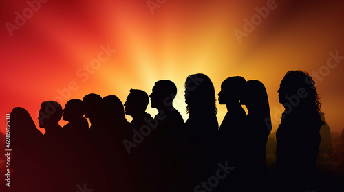 Diverse Silhouette Group Celebrating Unity and Friendship Outdoors at Sunset - Joyful Community Gathering in Nature © Spear