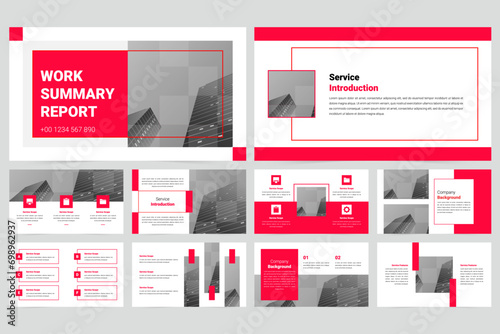 Red modern business work report slide presentation template