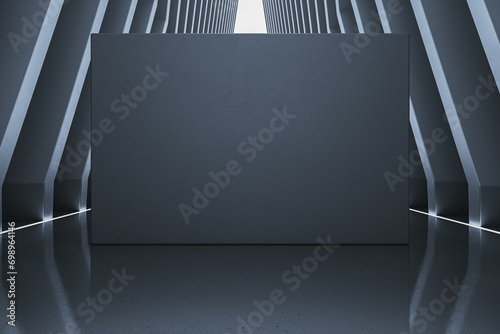 Fototapeta Naklejka Na Ścianę i Meble -  Modern futuristic gray hallway interior with reflections with blank mock up place. Spaceship concept. 3D Rendering.