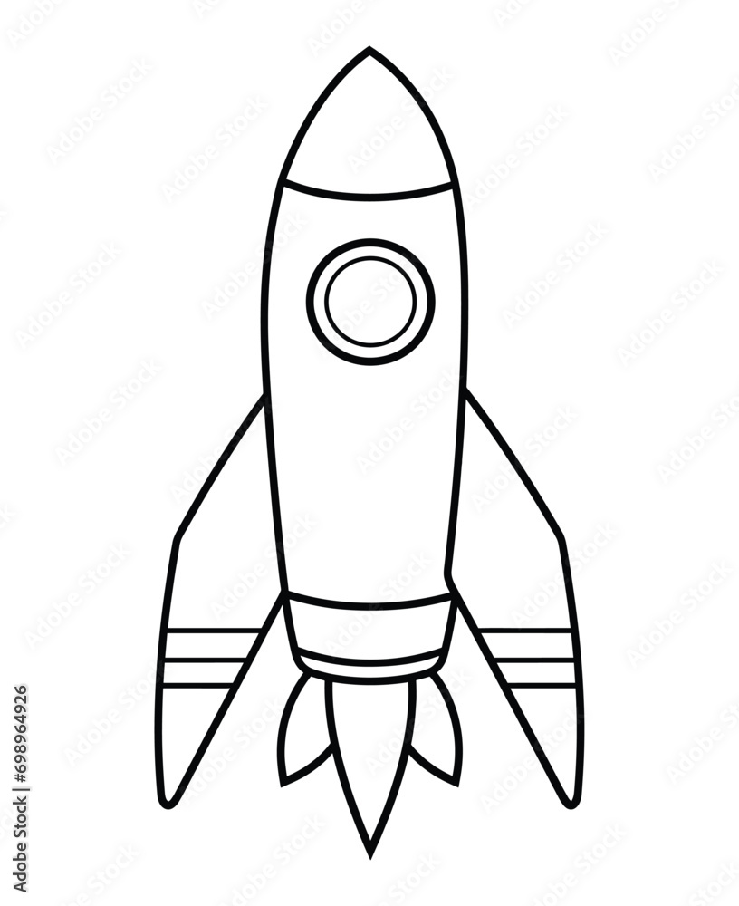 Cute and funny coloring page of a rocket. Provides hours of coloring fun for children. To color this page is very easy. Suitable for little kids and toddlers