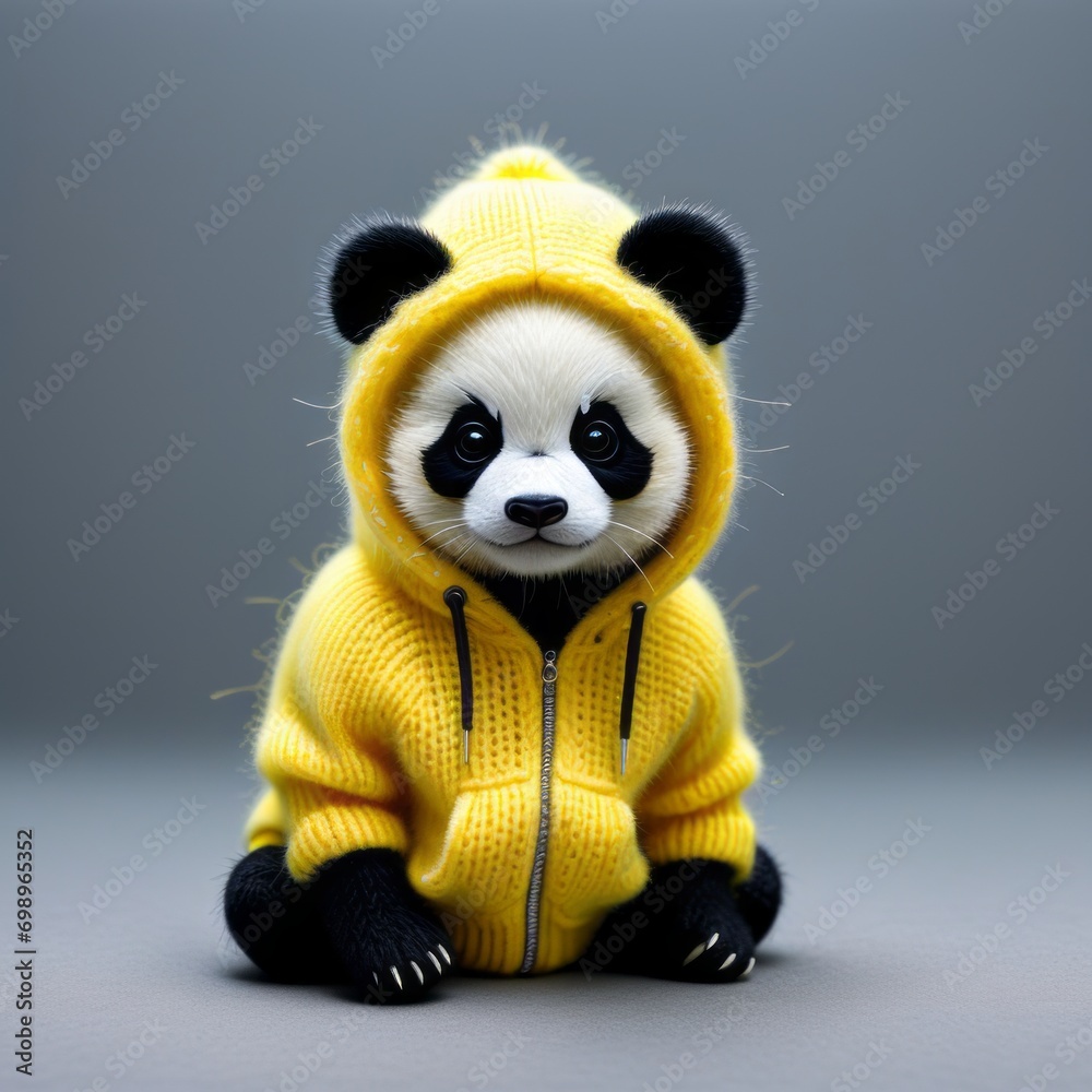 Cute Adorable Panda Cub wearing Yellow Hoodie Cute Adorable Panda Cub wearing Yellow Hoodie
