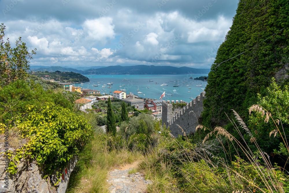 Portovenere, Italy, July 30, 2023, View of the village from Doria Castle