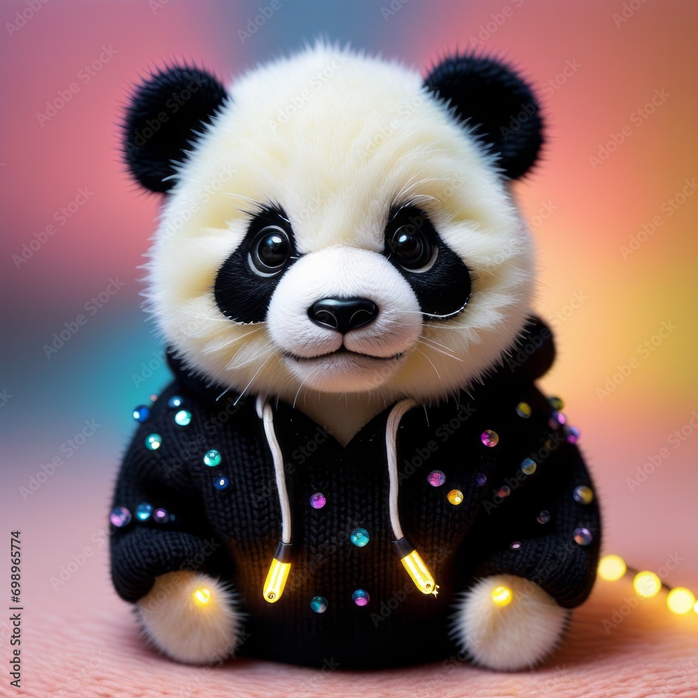Cute Adorable Panda Cub wearing Black Hoodie Cute Adorable Panda Cub wearing Black Hoodie