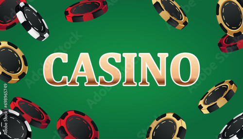 Casino social media banner design decorated with pocker chips.