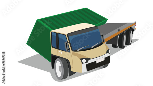 Object accident of container trailer fell out of the truck car. Isolated white background.