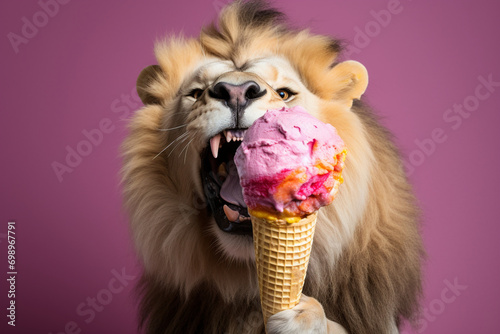 lion eats ice cream. generative ai © Alexander Odessa 