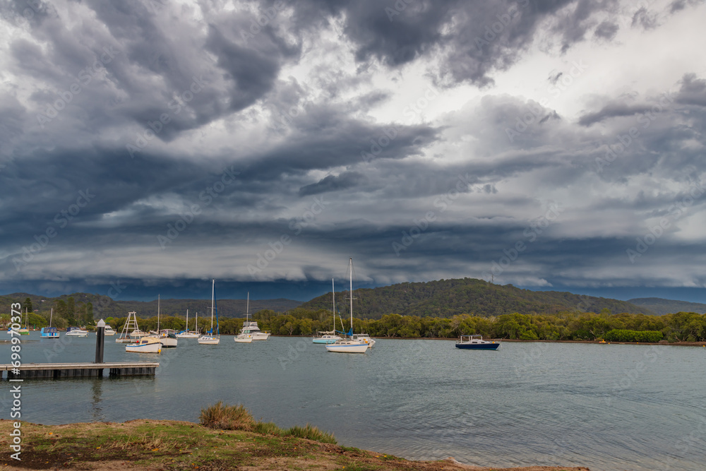 Storm front and shelf cloud at the waterfront