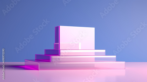 Abstract minimalist architectural model isolated on purple gradient background