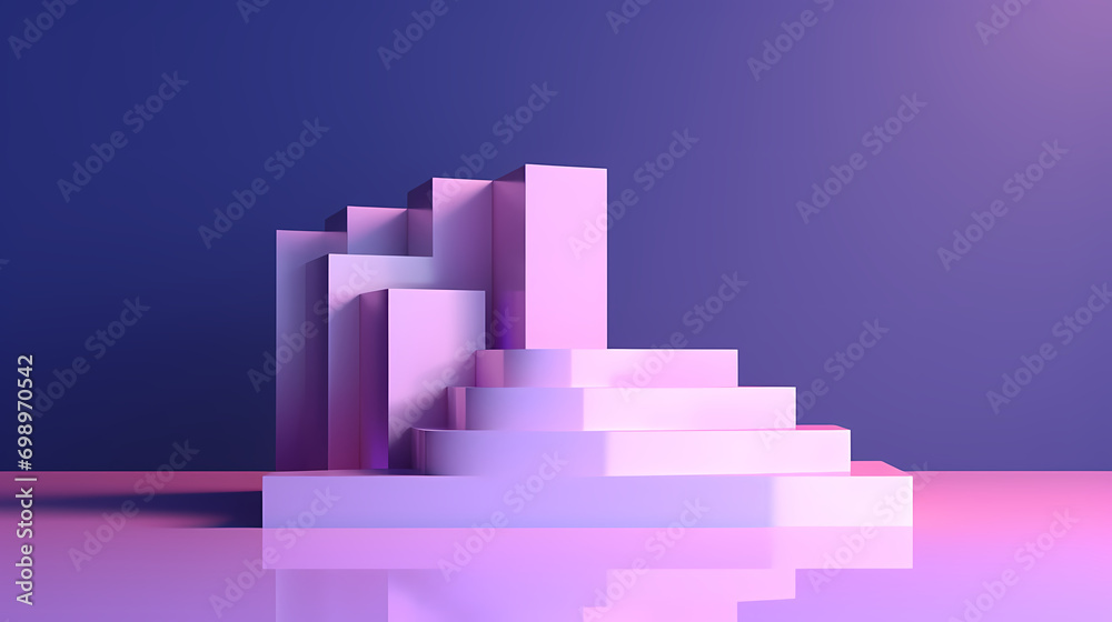 Abstract minimalist architectural model isolated on purple gradient background Abstract minimalist architectural model isolated on purple gradient background