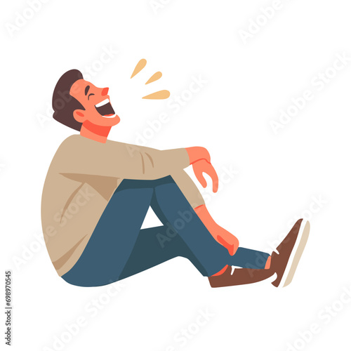 Man laughing hysterically flat design vector illustration.
