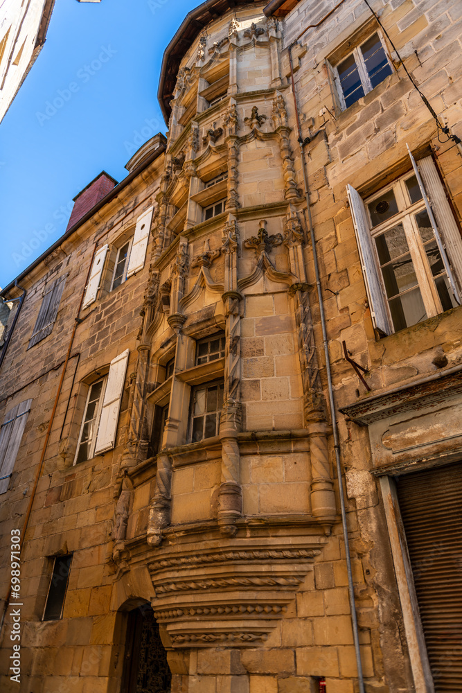 Renaissance street and facade, in Brive la Gaillarde, Corrèze, Nouvelle-Aquitaine, France