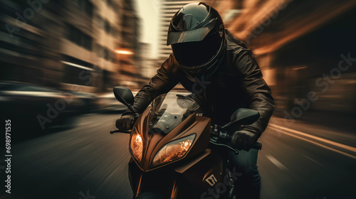 A man wearing a helmet and riding a motorcycle 