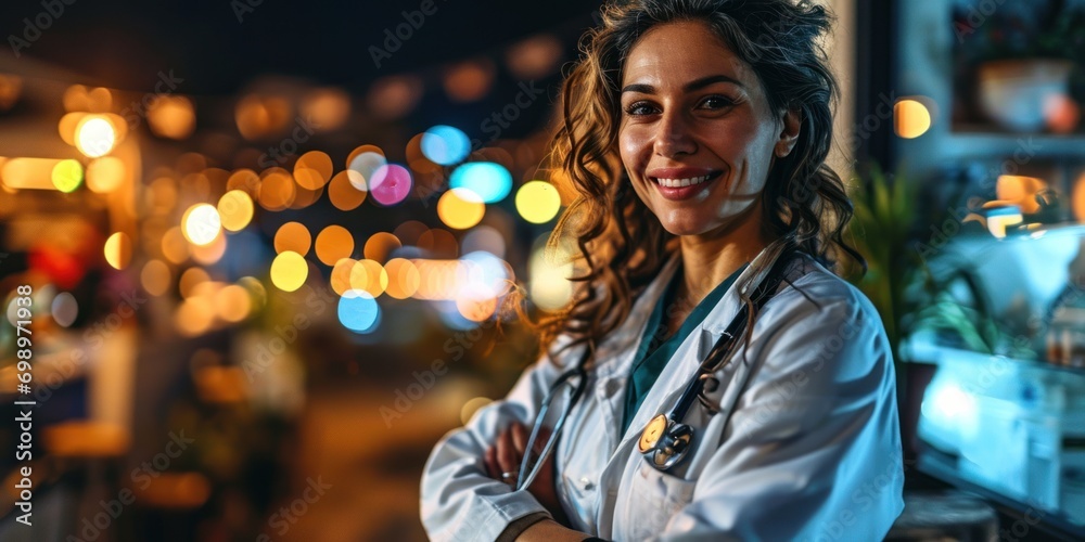 Smiling female doctor looking at camera and hands crossed Strong multi-ethnic professionals ready to handle