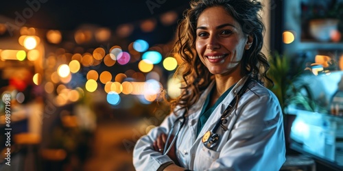 Smiling female doctor looking at camera and hands crossed Strong multi-ethnic professionals ready to handle