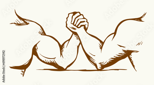 Hand wrestling contest. Vector drawing