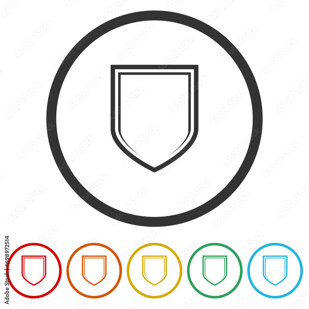 Shield icon. Set icons in color circle buttons Shield icon. Set icons in color circle buttons