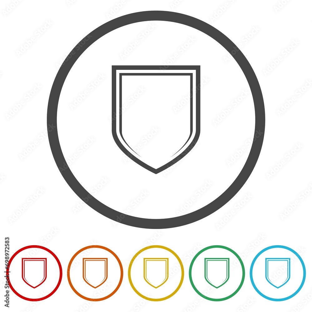 Shield icon. Set icons in color circle buttons Shield icon. Set icons in color circle buttons