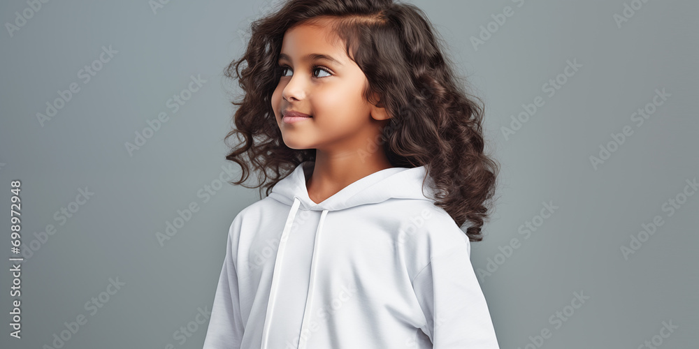 Confident Girl with Curly Hair in White Hoodie - Casual Style, Positive Attitude, Modern Youth Confident Girl with Curly Hair in White Hoodie - Casual Style, Positive Attitude, Modern Youth