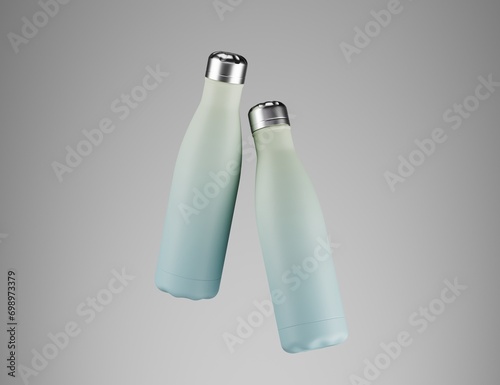 Metal bottle mock-up. Sport metal bottle template on studio background.