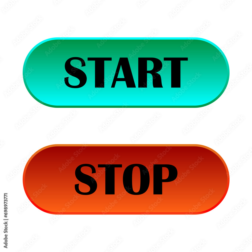 Start and stop buttons. Web buttons. Press button icon vector. UI button concept. Vector illustration Start and stop buttons. Web buttons. Press button icon vector. UI button concept. Vector illustration