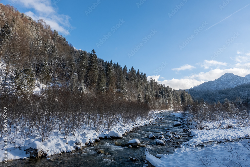 Winter scenery at the Ammergauer Alps, Germany 
