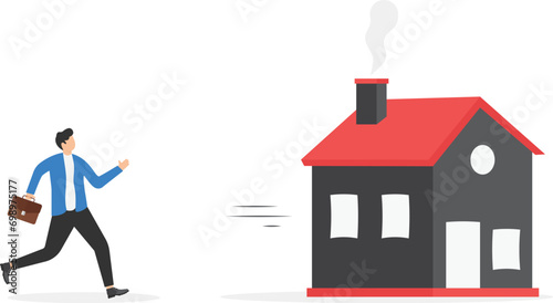 Businessman chasing a running house. Concept business symbol illustration. 

