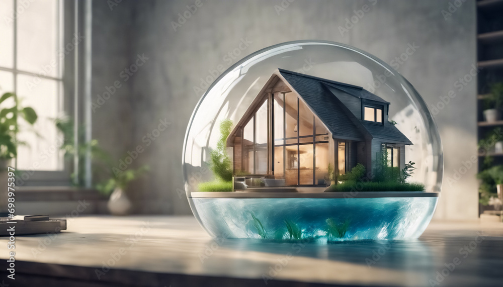 Habitat Sostenibile- Una Casa Futuristica Incapsulata in una Bolla d'Acqua