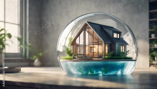 Obraz na płótnie Habitat Sostenibile- Una Casa Futuristica Incapsulata in una Bolla d'Acqua w salonie
