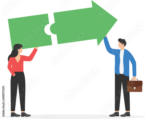 Business people successful growth. Concept business vector illustration, Teamwork, Jigsaw or Puzzle, Cooperation.

