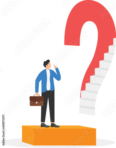 Businessman and question marks. Concept business vector illustration. Flat design style.

