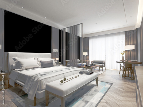 3d render. Modern hotel room interior scene. © esin