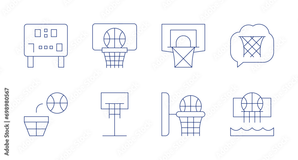 Basketball icons. Editable stroke. Containing scoreboard, basketball, basketball ball.