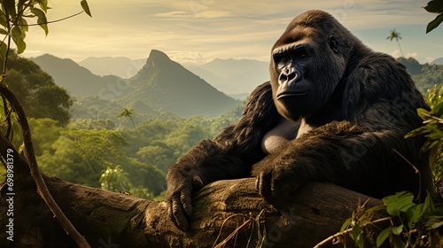 A powerful silverback gorilla in a regal pose on a rocky outcrop