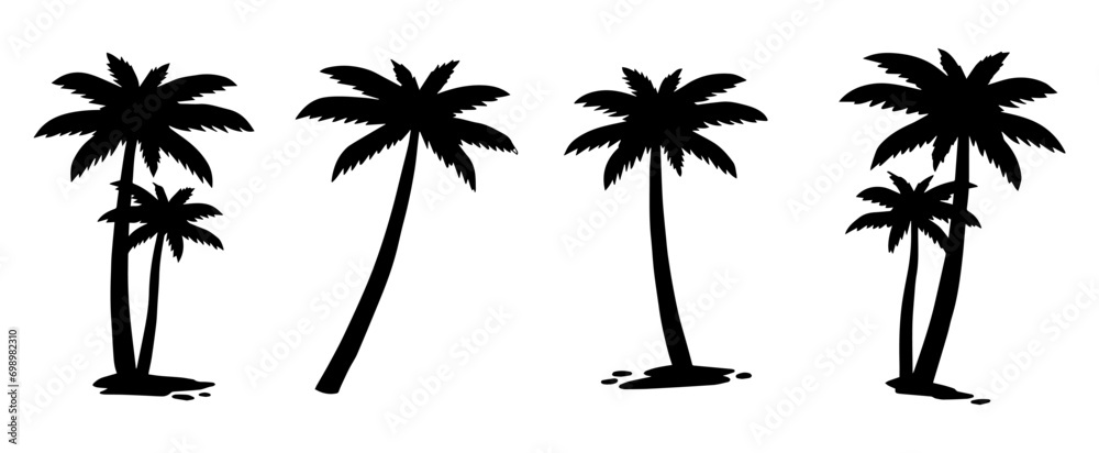 Silhouette collection of palm trees