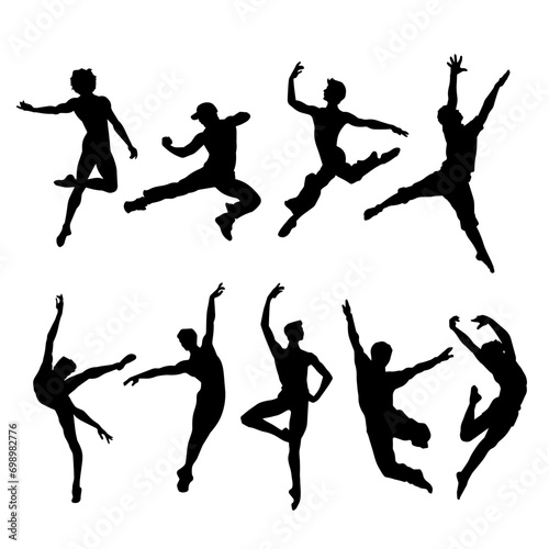 Silhouette of ballet dancers in action pose. Silhouette of ballet dancing poses.