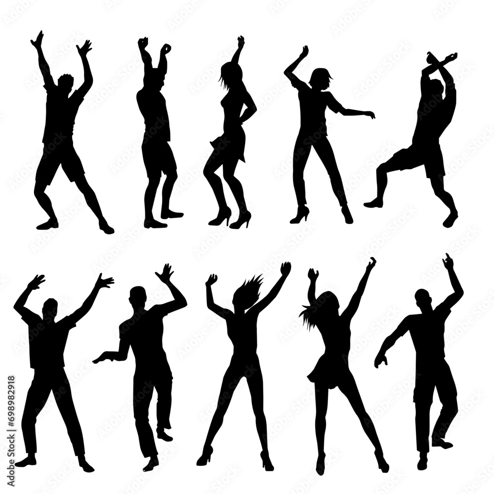 Silhouette group of people dancing. Some people in dance pose. People at the party silhouette. Silhouette group of people dancing. Some people in dance pose. People at the party silhouette.
