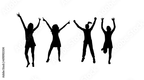 Silhouette group of people dancing. Some slim female people in dance pose.