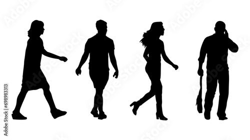 Silhouete of stylish people crowd walking.