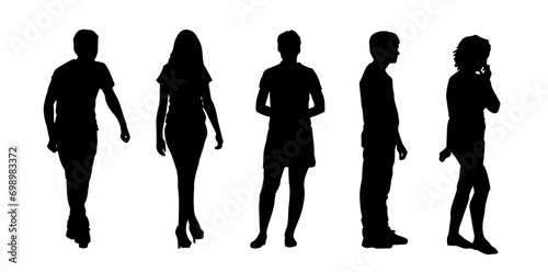 Silhouette group of people walking. People crowd silluette.