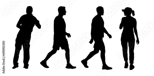 Silhouette group of people walking. People crowd silluette.