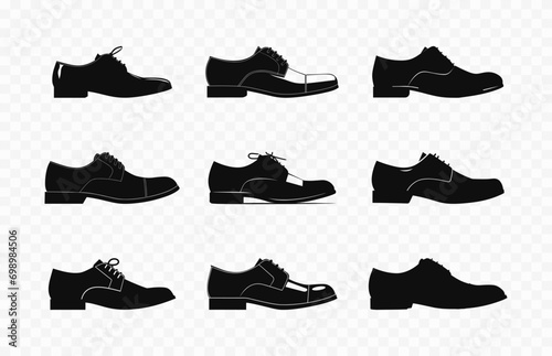 Men's Shoe vector black silhouette bundle, Set of various Male shoes silhouette