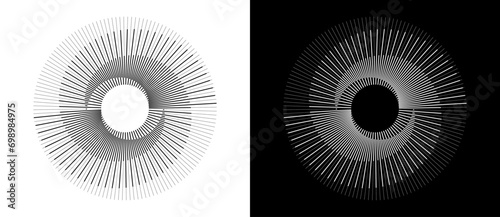 Abstract background with lines in circle. Art design spiral as logo or icon. A black figure on a white background and an equally white figure on the black side.