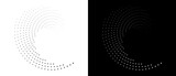 Modern abstract background. Halftone dots in circle form. Round logo, design element or icon. Vector dotted frame. A black figure on a white background and an equally white figure on the black side.