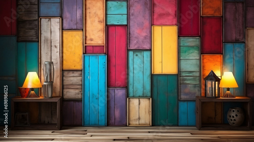 Wooden colorful display.