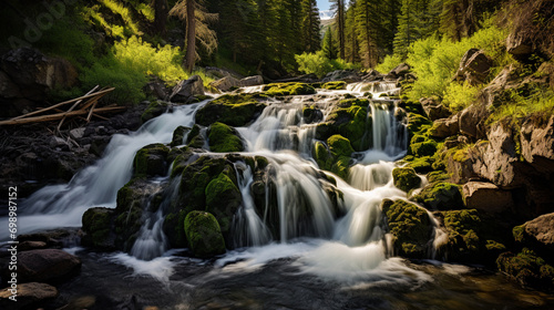 Beautiful flowing waterfalls in a rocky  AI Generative.