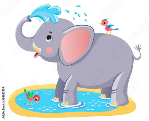 cute elephant pouring water on himself