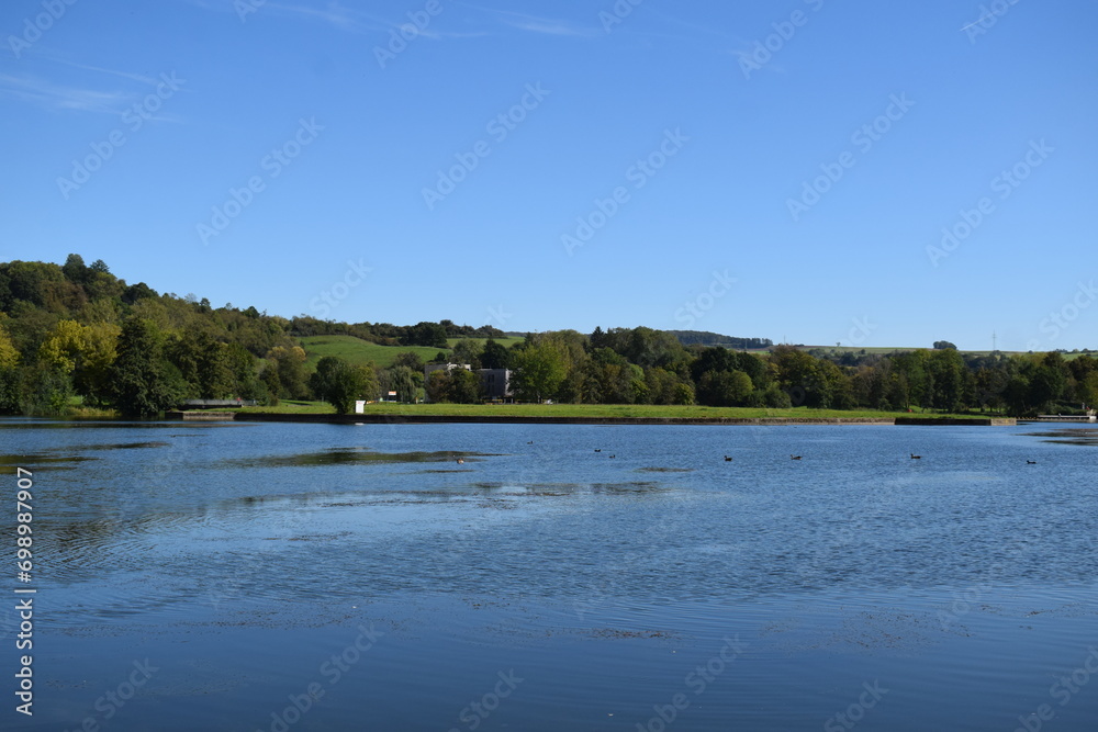 blue lake in autumn, Lac d'Echternach