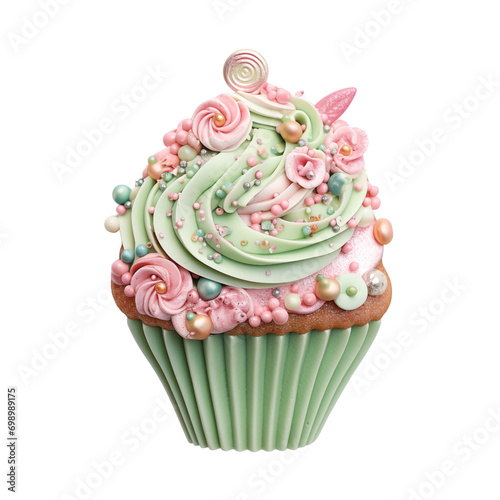 green cupcake with frosting and sprinkles